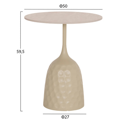 COFFEE TABLE LONGSTEM HM18317.04 METAL BASE IN CHAMPAGNE COLOR--CERAMIC TOP IN TRAVERTINE STONE Φ50