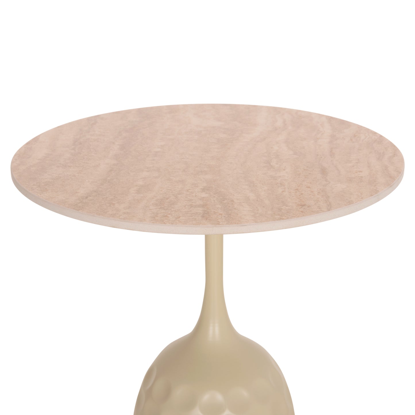 COFFEE TABLE LONGSTEM HM18317.04 METAL BASE IN CHAMPAGNE COLOR--CERAMIC TOP IN TRAVERTINE STONE Φ50
