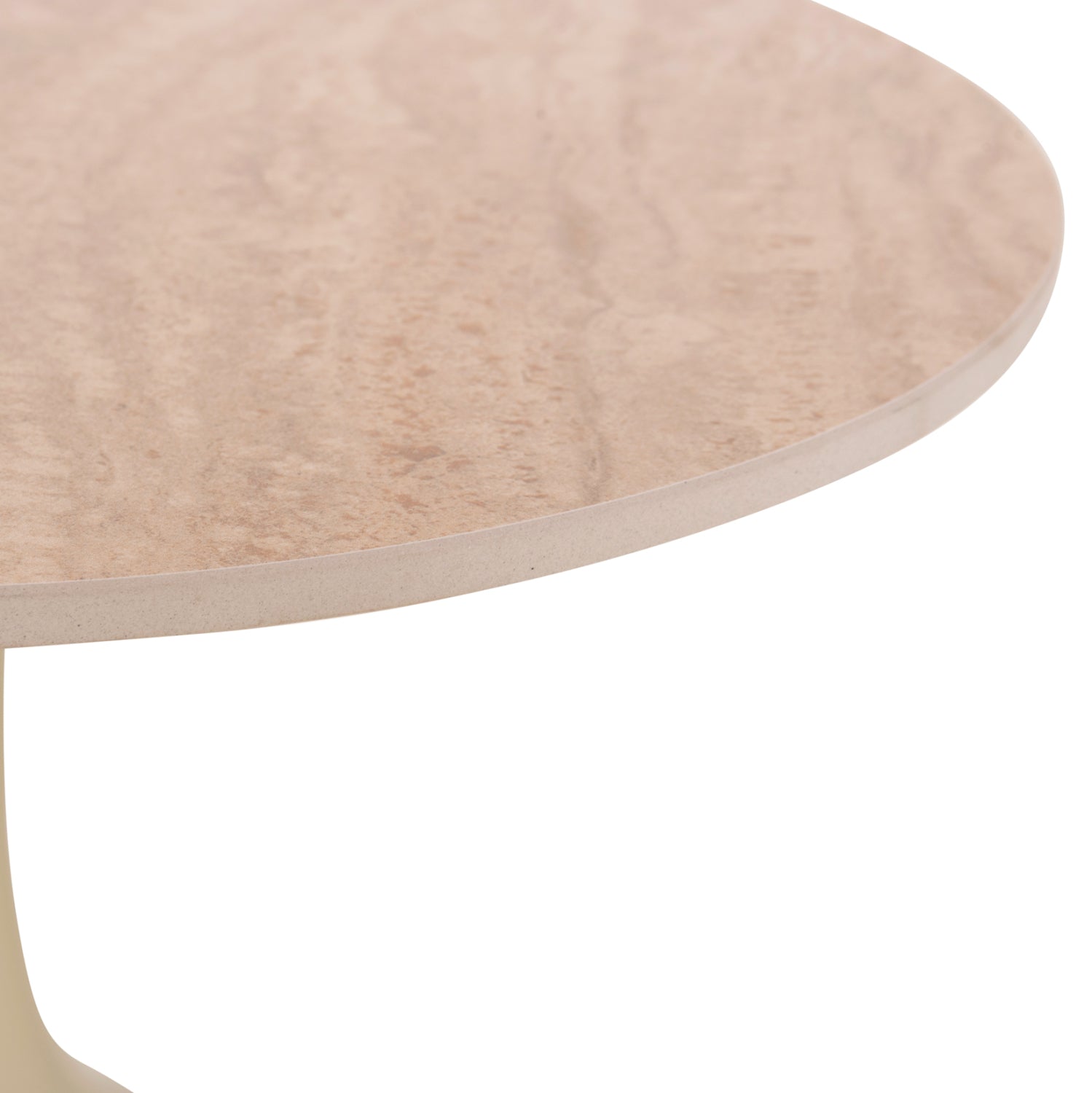 COFFEE TABLE LONGSTEM HM18317.04 METAL BASE IN CHAMPAGNE COLOR--CERAMIC TOP IN TRAVERTINE STONE Φ50