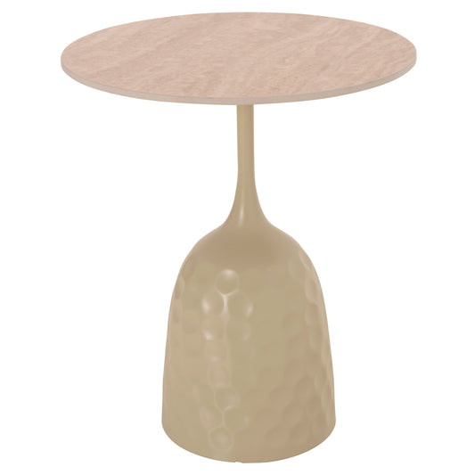 COFFEE TABLE LONGSTEM HM18317.04 METAL BASE IN CHAMPAGNE COLOR--CERAMIC TOP IN TRAVERTINE STONE Φ50