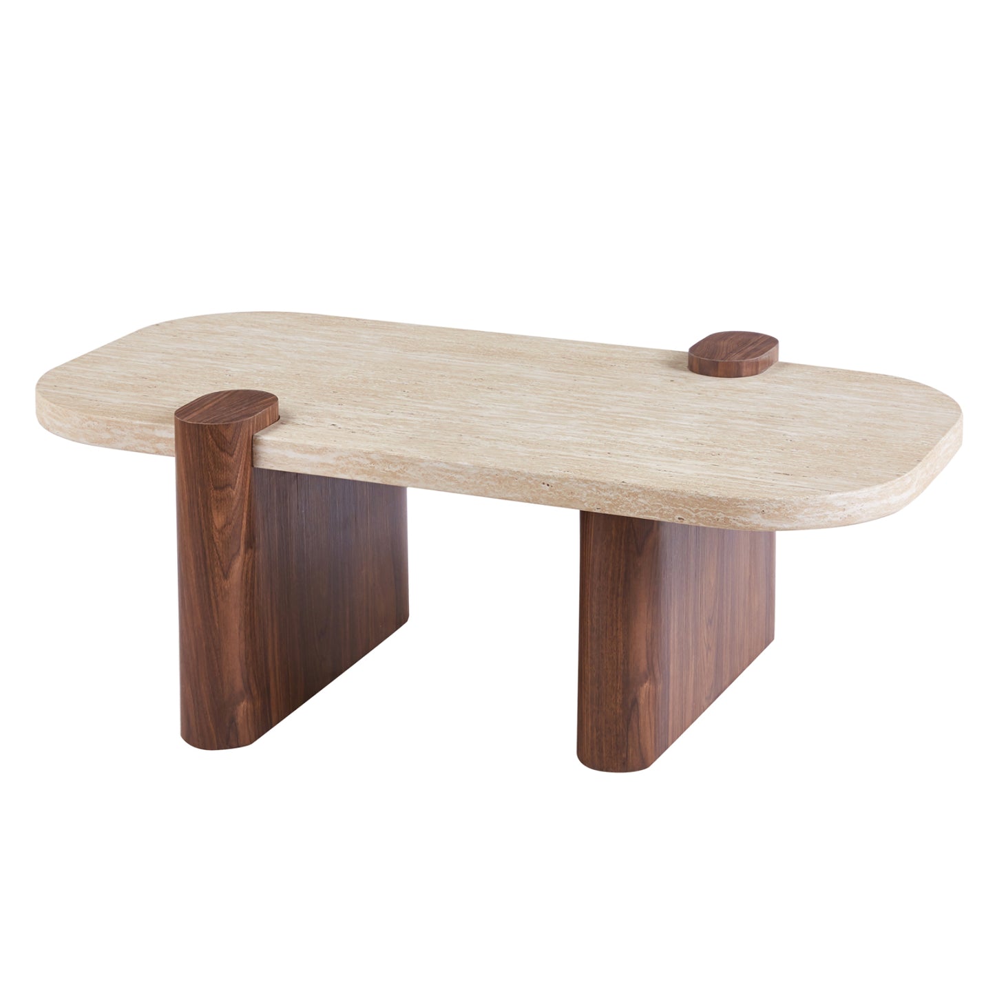 COFFEE TABLE ARDEN HM18435 MDF TOP IN TRAVERTINE STONE COLOR--MDF LEGS IN WALNUT 120x60x40Hcm.