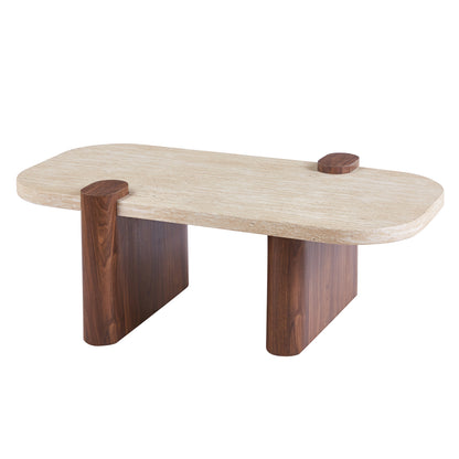 COFFEE TABLE ARDEN HM18435 MDF TOP IN TRAVERTINE STONE COLOR--MDF LEGS IN WALNUT 120x60x40Hcm.