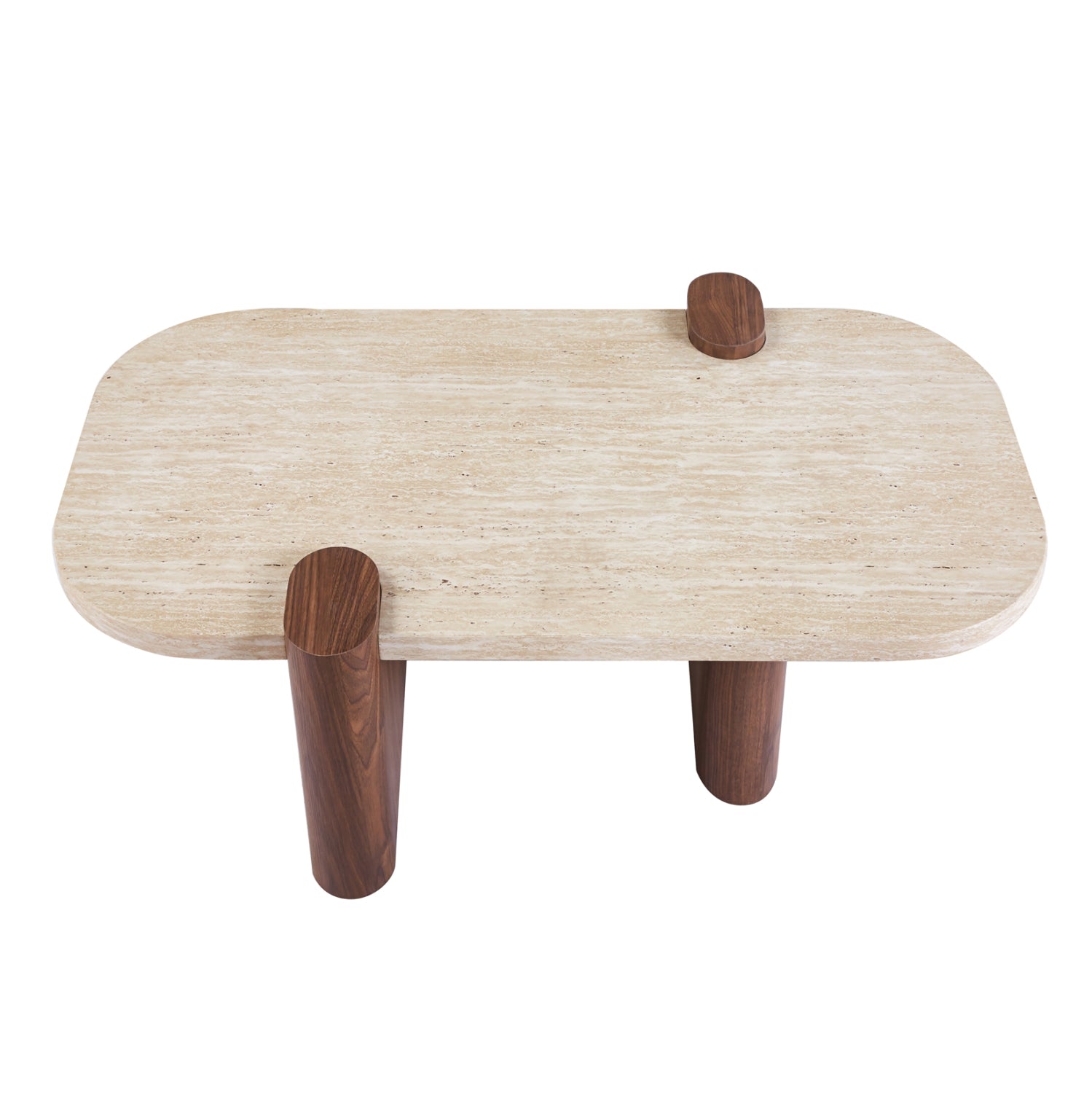 COFFEE TABLE ARDEN HM18435 MDF TOP IN TRAVERTINE STONE COLOR--MDF LEGS IN WALNUT 120x60x40Hcm.