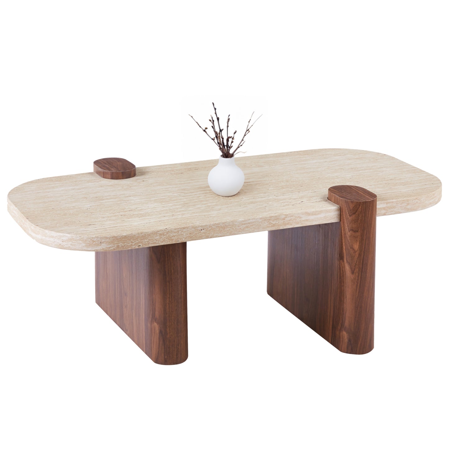 COFFEE TABLE ARDEN HM18435 MDF TOP IN TRAVERTINE STONE COLOR--MDF LEGS IN WALNUT 120x60x40Hcm.