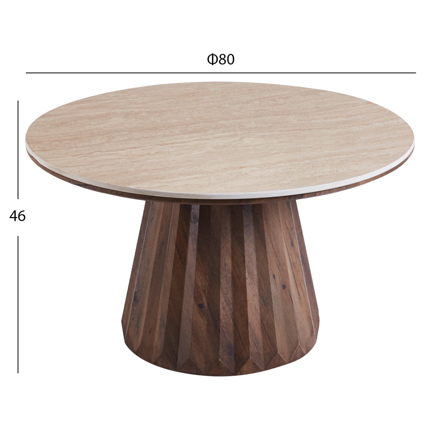 COFFEE TABLE WALDEN HM18437 CERAMIC TOP WITH TRAVERTINE STONE LOOK--MDF BASE WALNUT Φ80x46H