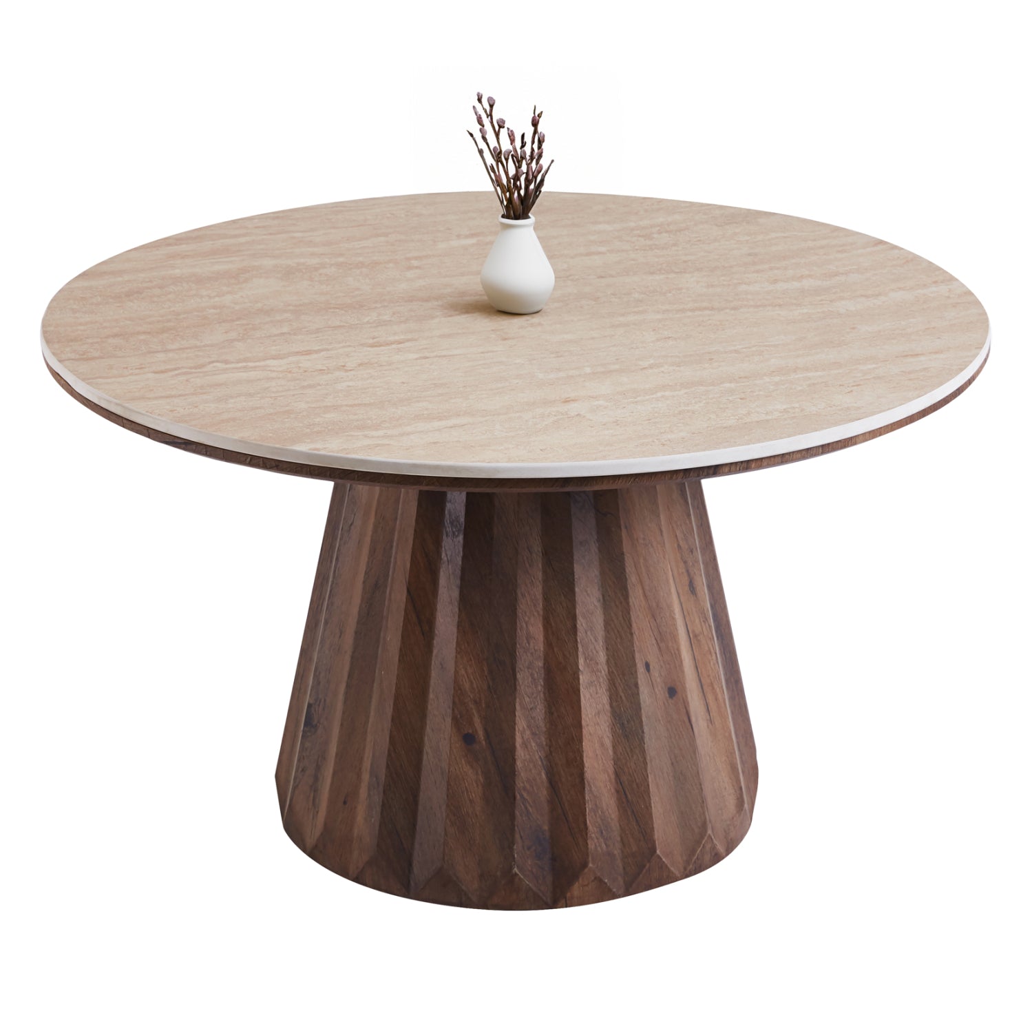 COFFEE TABLE WALDEN HM18437 CERAMIC TOP WITH TRAVERTINE STONE LOOK--MDF BASE WALNUT Φ80x46H