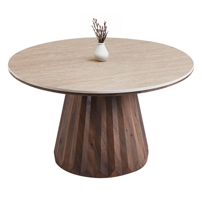COFFEE TABLE WALDEN HM18437 CERAMIC TOP WITH TRAVERTINE STONE LOOK--MDF BASE WALNUT Φ80x46H
