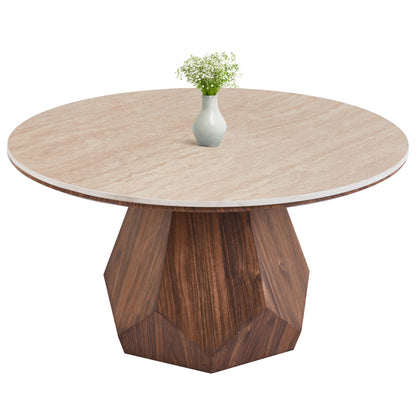 COFFEE TABLE VENERA HM18441 CERAMIC TOP WITH TRAVERTINE STONE LOOK--MDF BASE WALNUT Φ80x42H