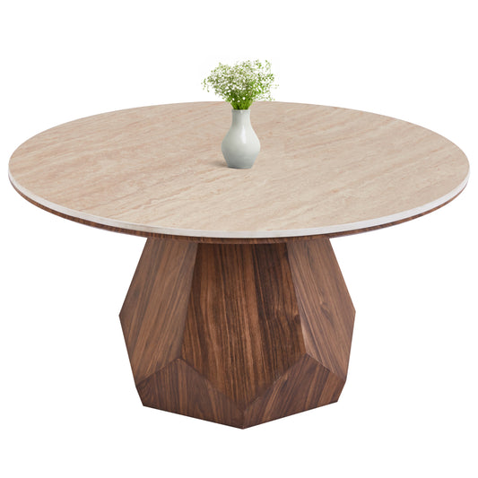 COFFEE TABLE VENERA HM18441 CERAMIC TOP WITH TRAVERTINE STONE LOOK--MDF BASE WALNUT Φ80x42H