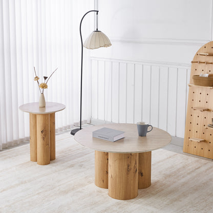COFFEE TABLE SILVA HM18443 CERAMIC TOP WITH TRAVERTINE STONE LOOK--MDF BASE NATURAL Φ80x45H