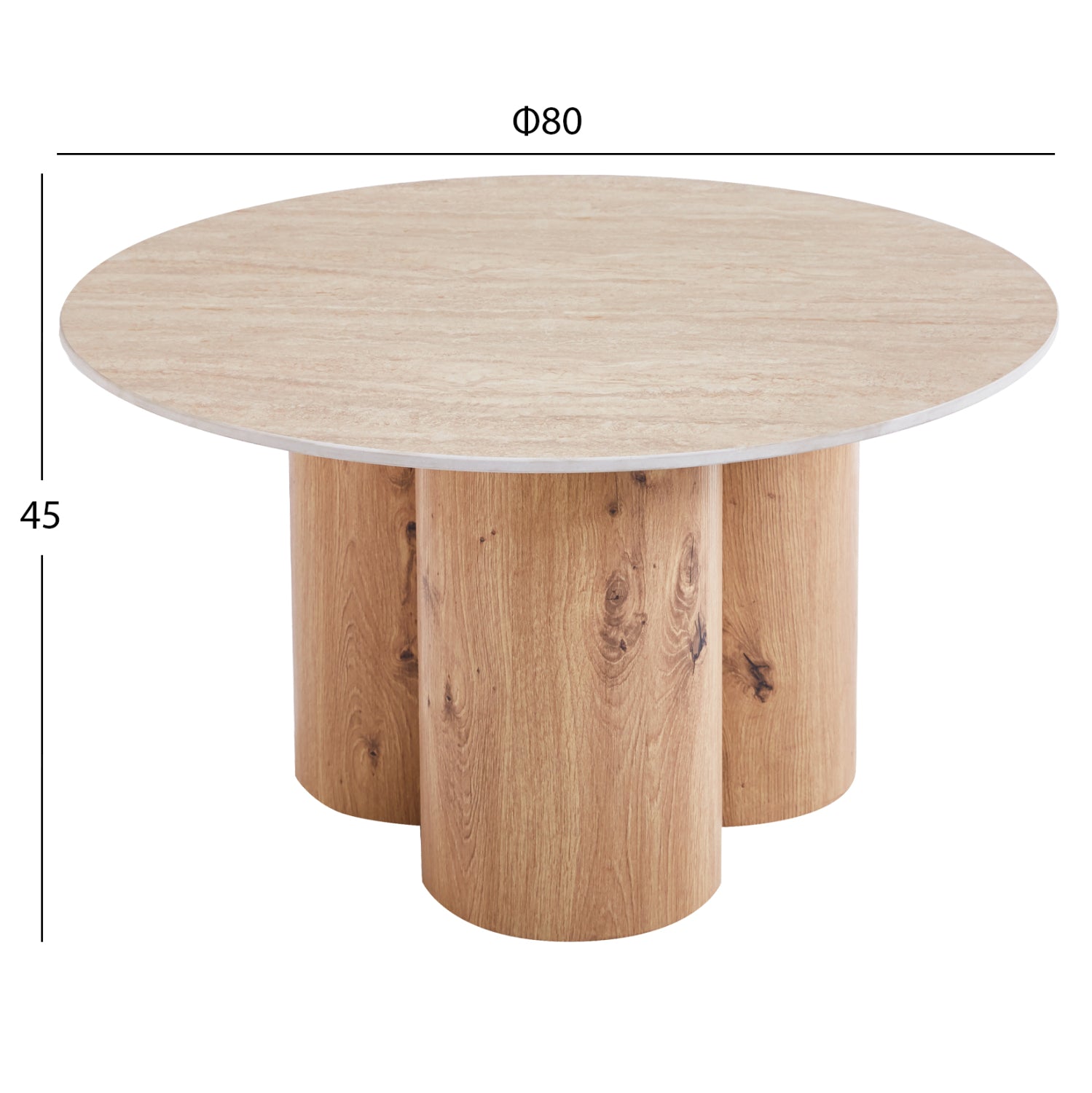 COFFEE TABLE SILVA HM18443 CERAMIC TOP WITH TRAVERTINE STONE LOOK--MDF BASE NATURAL Φ80x45H