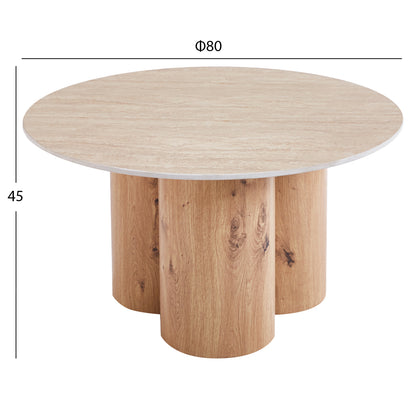 COFFEE TABLE SILVA HM18443 CERAMIC TOP WITH TRAVERTINE STONE LOOK--MDF BASE NATURAL Φ80x45H