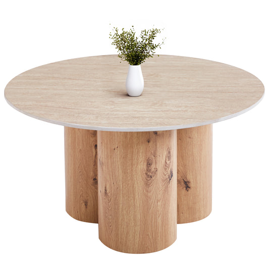 COFFEE TABLE SILVA HM18443 CERAMIC TOP WITH TRAVERTINE STONE LOOK--MDF BASE NATURAL Φ80x45H