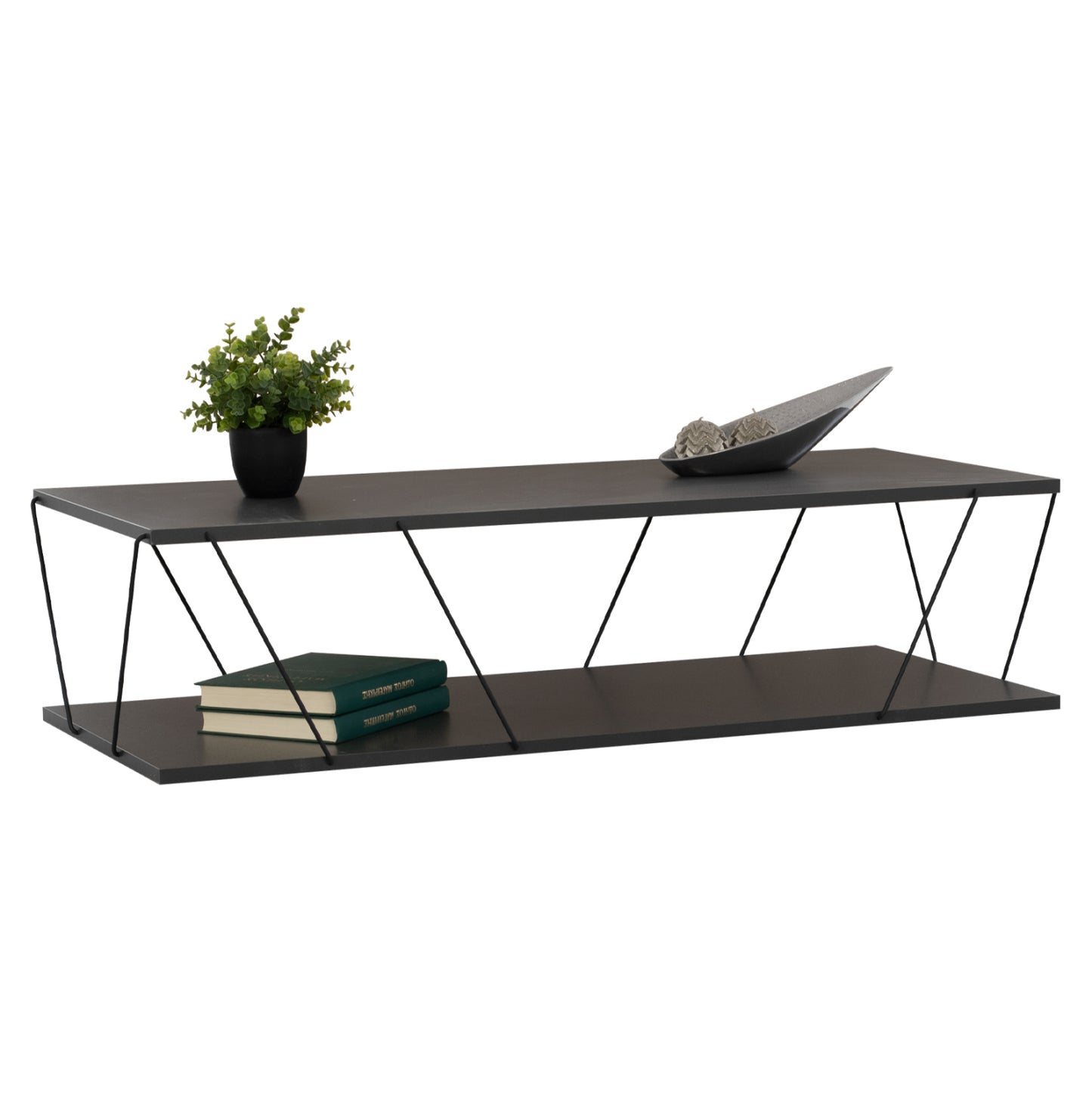 COFFEE TABLE TARS HM8927.20 GREY MELAMINE-BLACK METAL RODS 120Χ50Χ30Hcm.