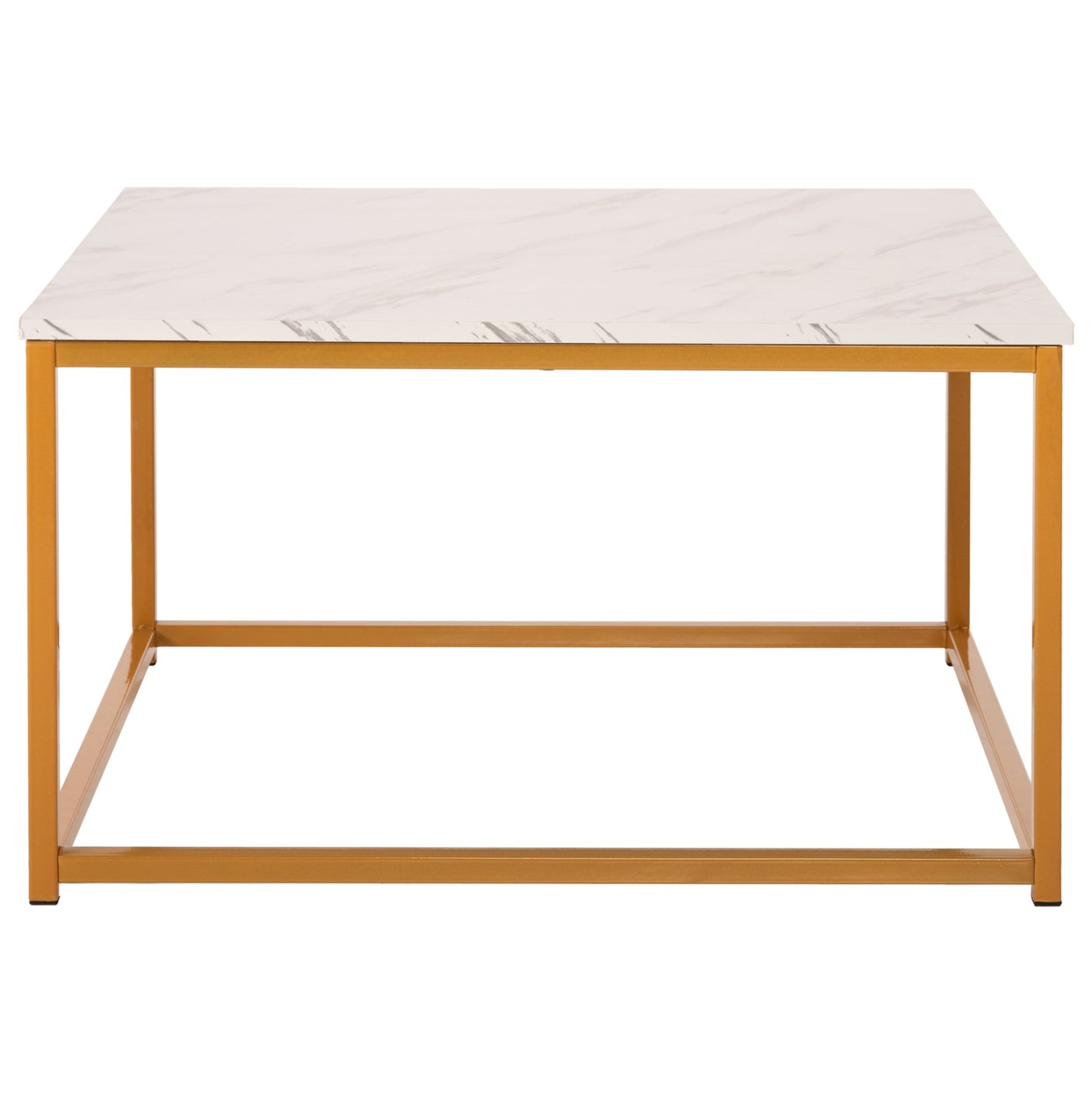 COFFEE TABLE BRAYLEN HM8942.11 MELAMINE WHITE MARBLE LOOK-GOLD BASE 75x75x43Hcm.