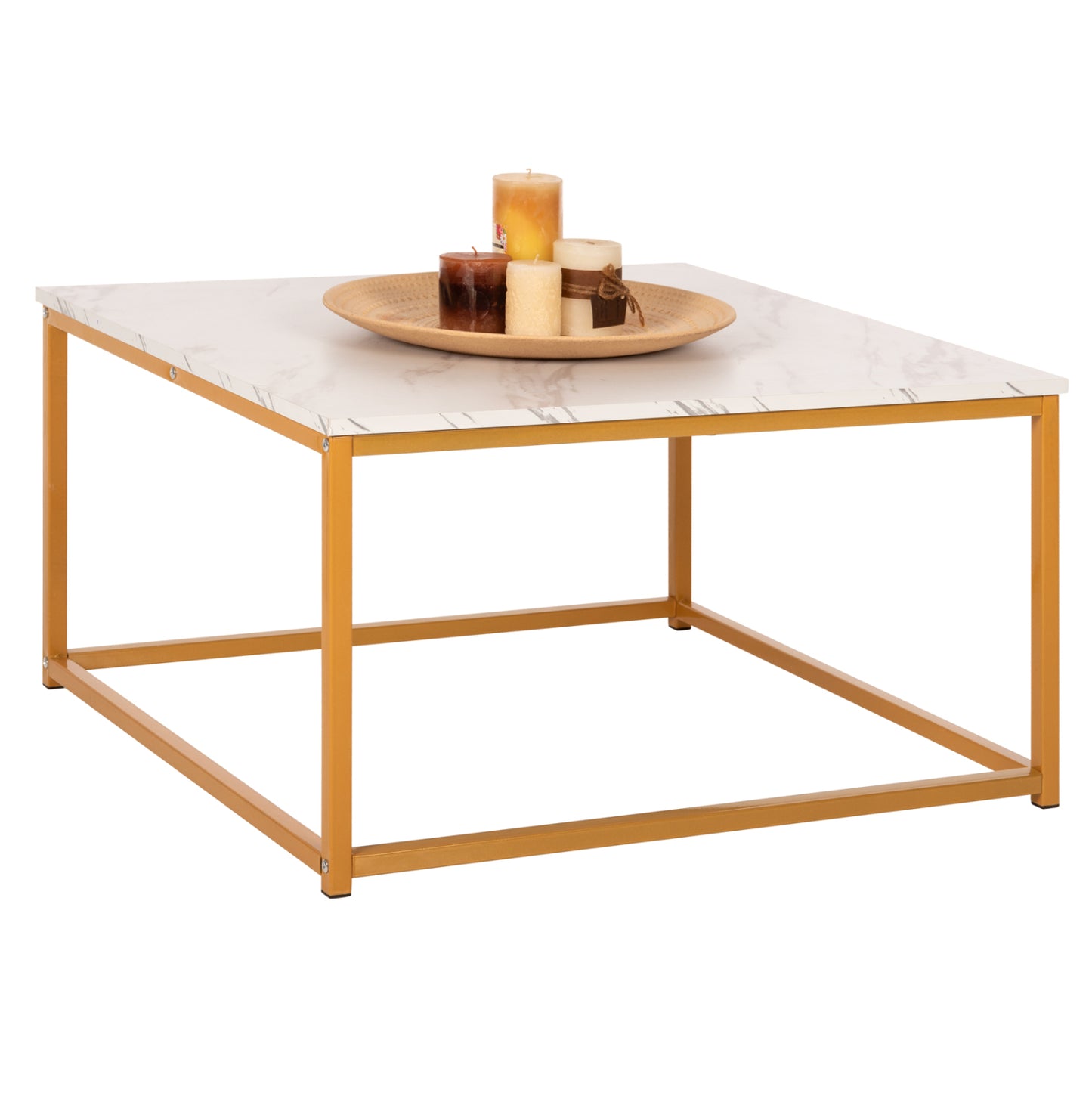 COFFEE TABLE BRAYLEN HM8942.11 MELAMINE WHITE MARBLE LOOK-GOLD BASE 75x75x43Hcm.