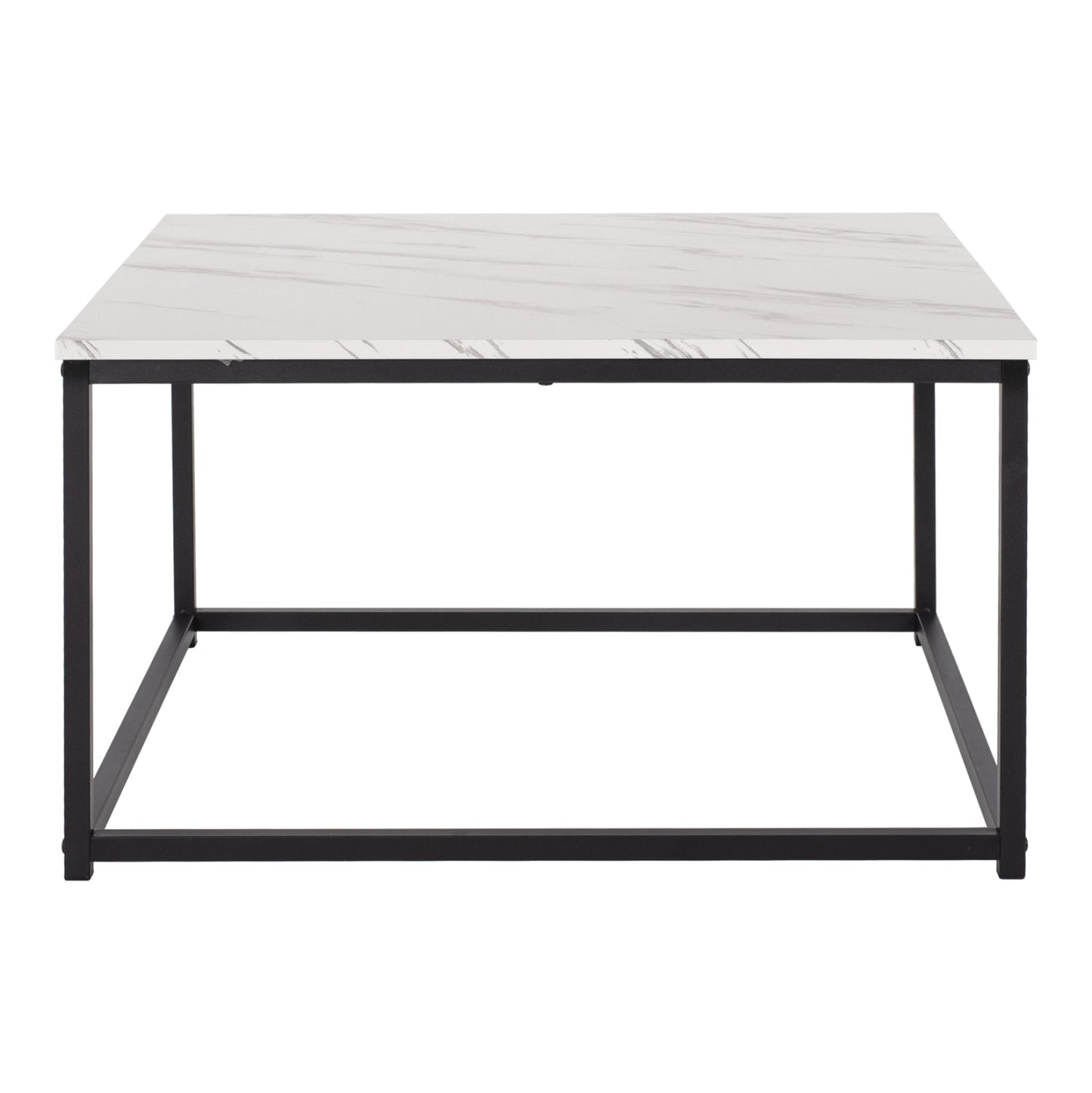 COFFEE TABLE BRAYLEN HM8942.12 SQUARE MELAMINE IN WHITE MARBLE LOOK- BLACK BASE 75x75x43Hcm.