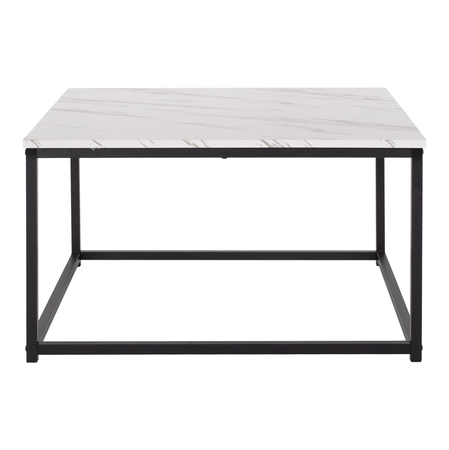 COFFEE TABLE BRAYLEN HM8942.12 SQUARE MELAMINE IN WHITE MARBLE LOOK- BLACK BASE 75x75x43Hcm.