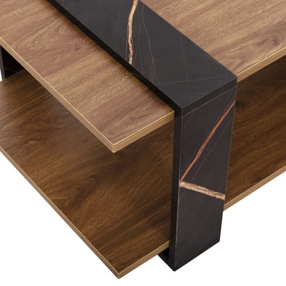 COFFEE TABLE WILMA HM8950.12 MELAMINE IN NATURAL-BLACK MARBLE 80Χ50Χ35Hcm.
