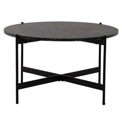 COFFEE TABLE HM9588.01 MDF BLACK MARBLE TABLETOP-BLACK METAL BASE Φ80x45Hcm.