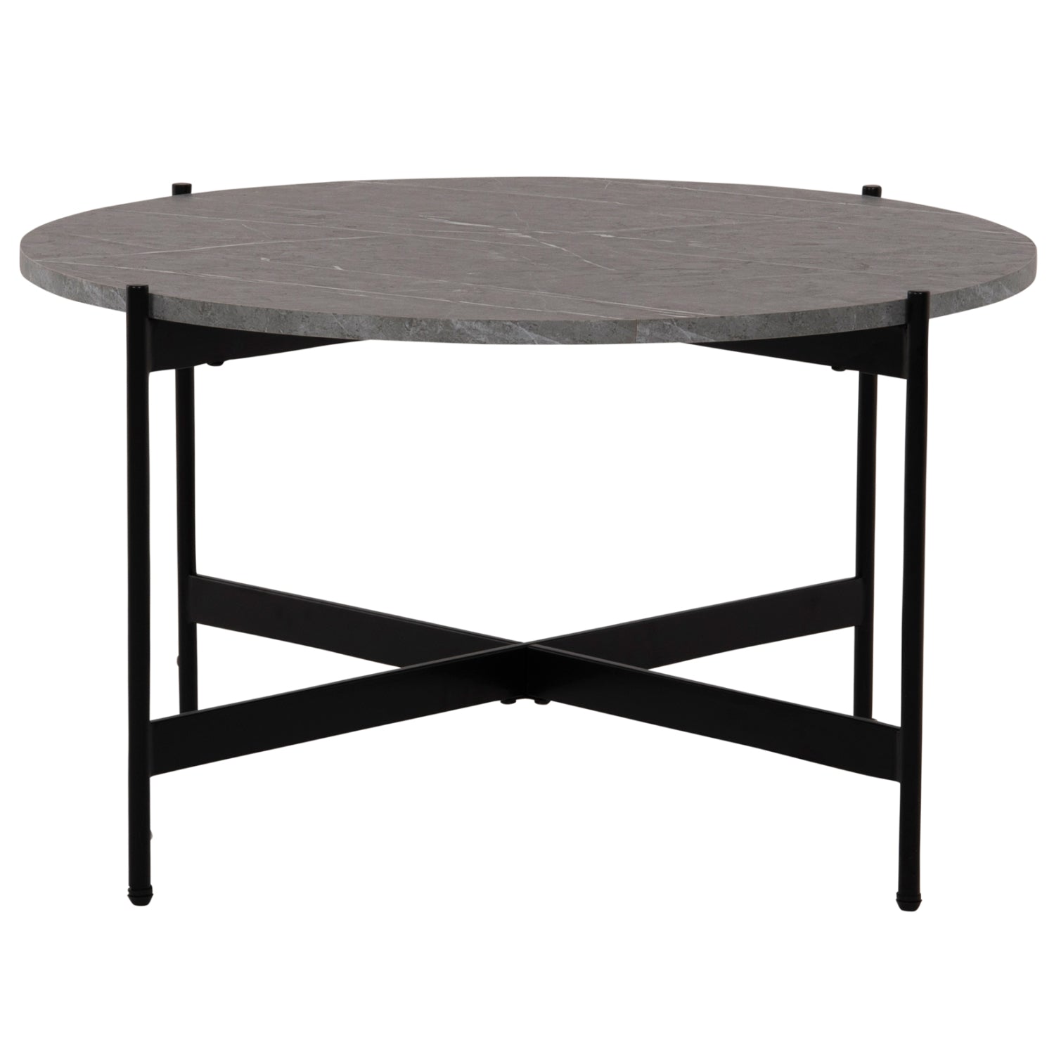 COFFEE TABLE HM9588.02 MDF GREY MARBLE TABLETOP-BLACK METAL BASE Φ80x45Hcm.