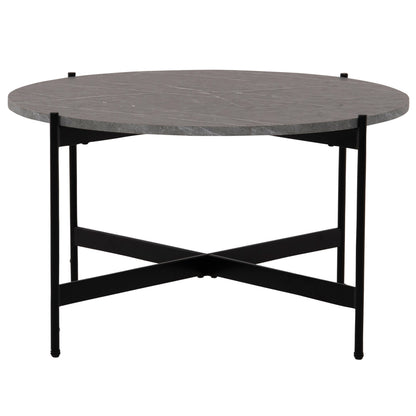COFFEE TABLE HM9588.02 MDF GREY MARBLE TABLETOP-BLACK METAL BASE Φ80x45Hcm.