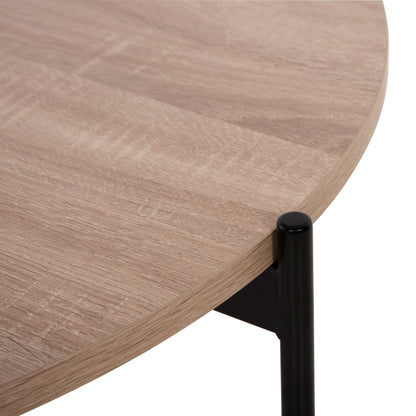 COFFEE TABLE HM9588.03 MDF SONOMA TABLETOP-BLACK METAL BASE Φ80x45Hcm.