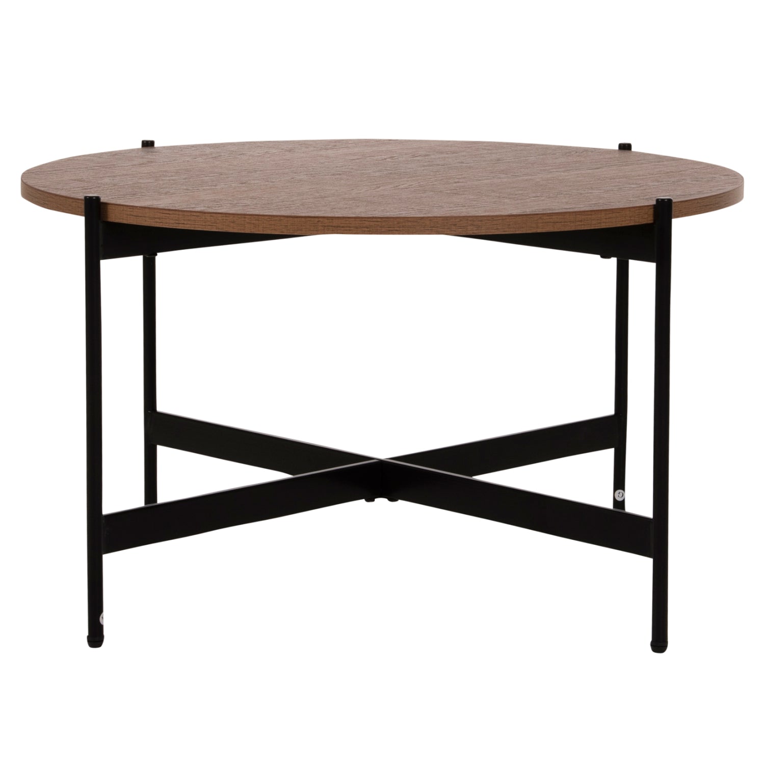 COFFEE TABLE HM9588.04 MDF WHITE WALNUT TABLETOP-BLACK METAL BASE Φ80x45Hcm.