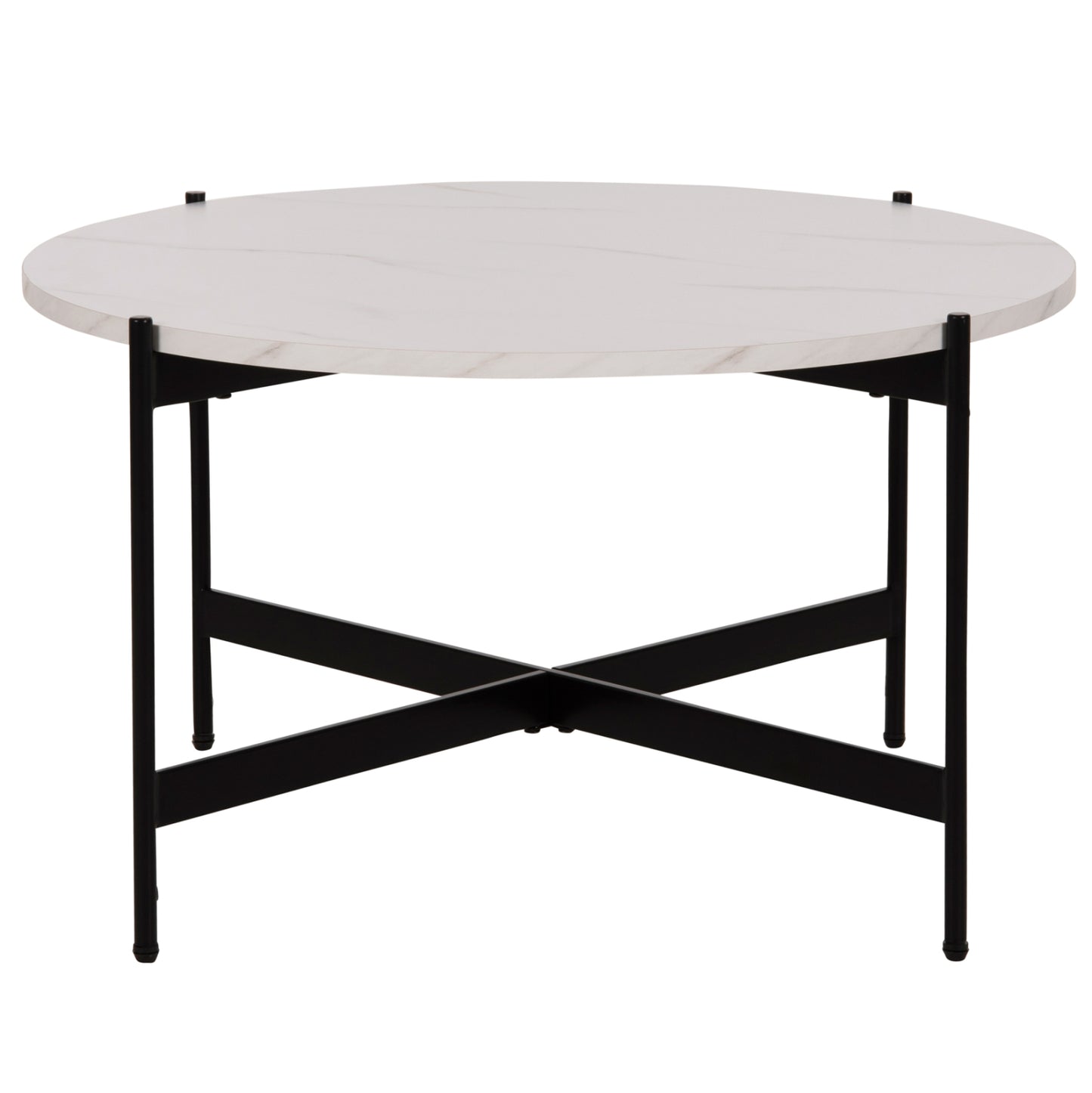 COFFEE TABLE HM9588.05 MDF WHITE MARBLE TABLETOP-BLACK METAL BASE Φ80x45Hcm.