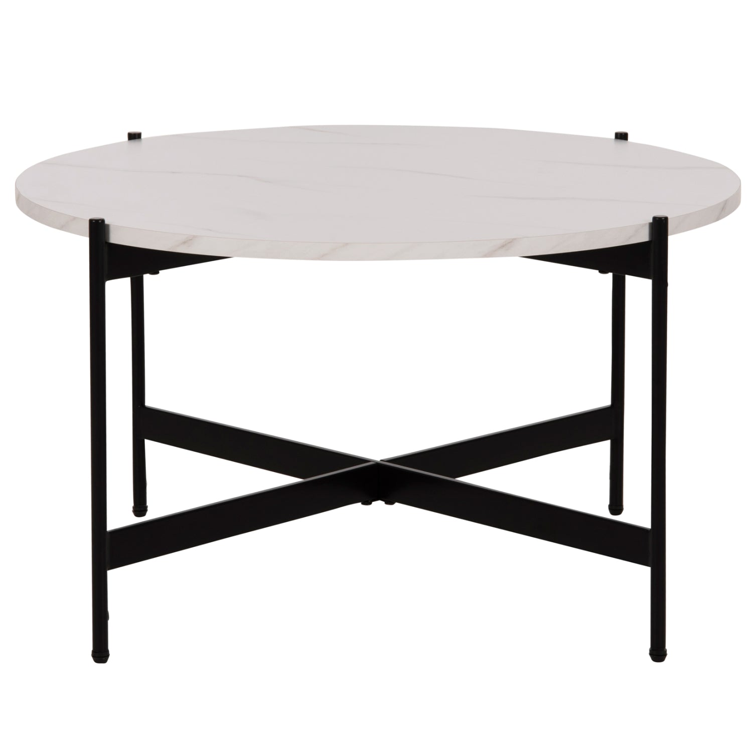 COFFEE TABLE HM9588.05 MDF WHITE MARBLE TABLETOP-BLACK METAL BASE Φ80x45Hcm.