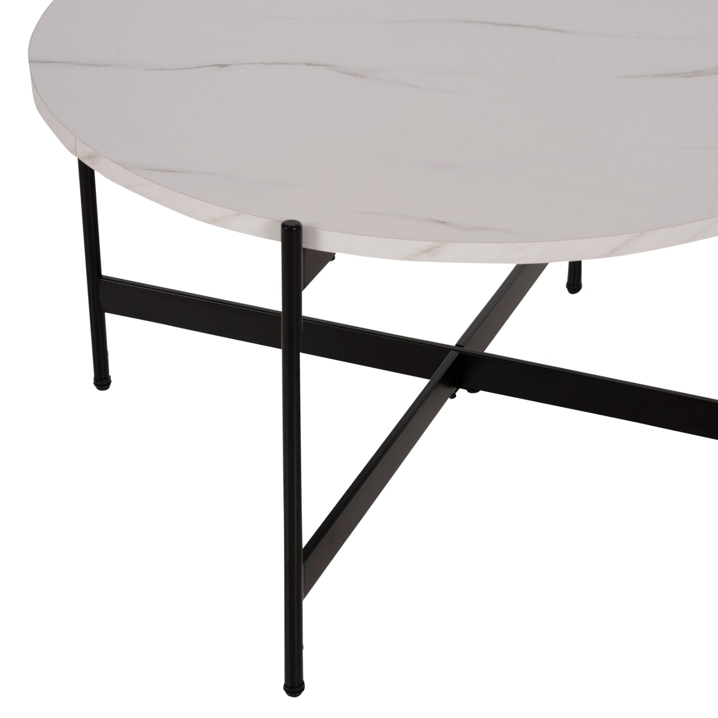 COFFEE TABLE HM9588.05 MDF WHITE MARBLE TABLETOP-BLACK METAL BASE Φ80x45Hcm.
