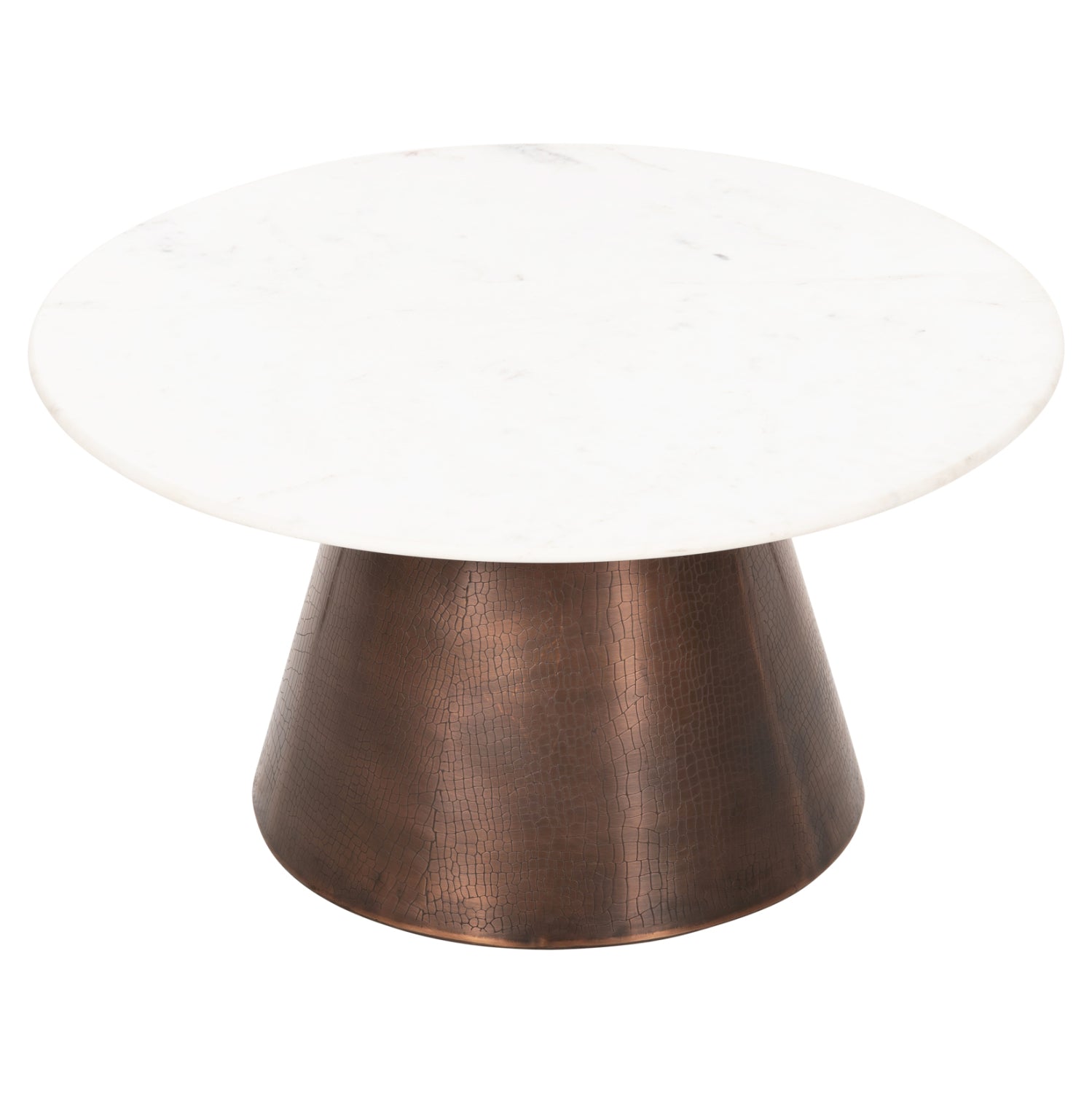 COFFEE TABLE FODEN HM9721 WHITE MARBLE TOP AND ANTIQUE COPPER COLOR METAL Φ77x40Hcm.