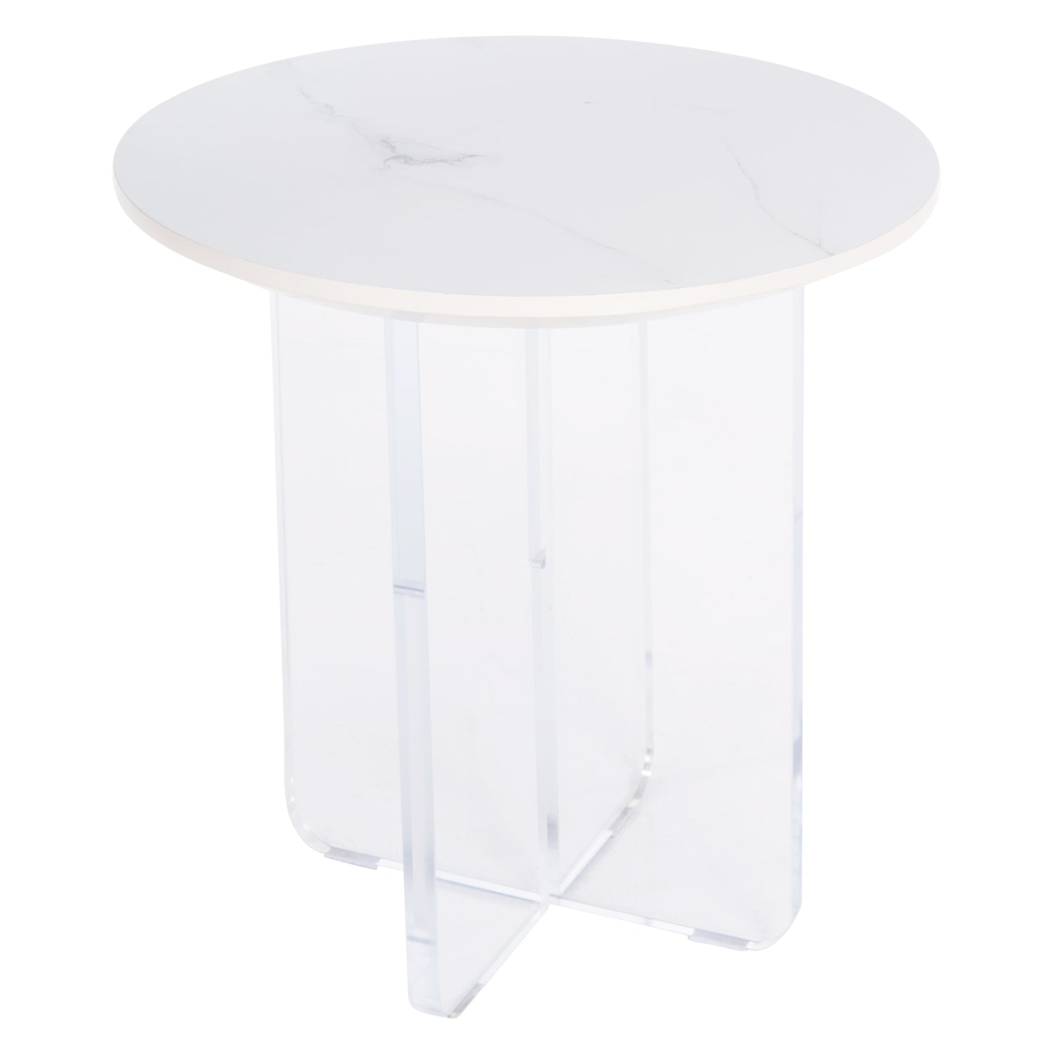 COFFEE TABLE ACRYLON HM9779.01 HPL WHITE MARBLE-ACRYLIC LEGS Φ40x41Hcm.