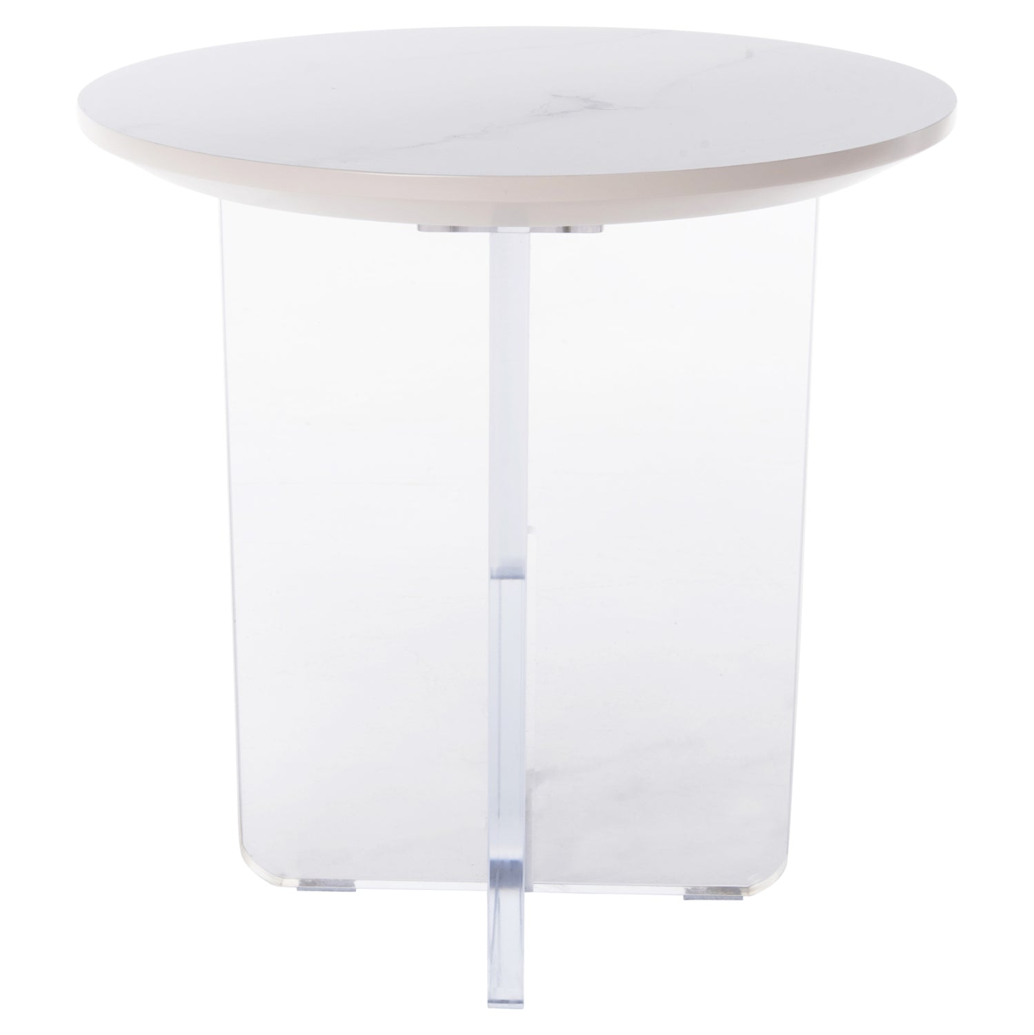 COFFEE TABLE ACRYLON HM9779.01 HPL WHITE MARBLE-ACRYLIC LEGS Φ40x41Hcm.