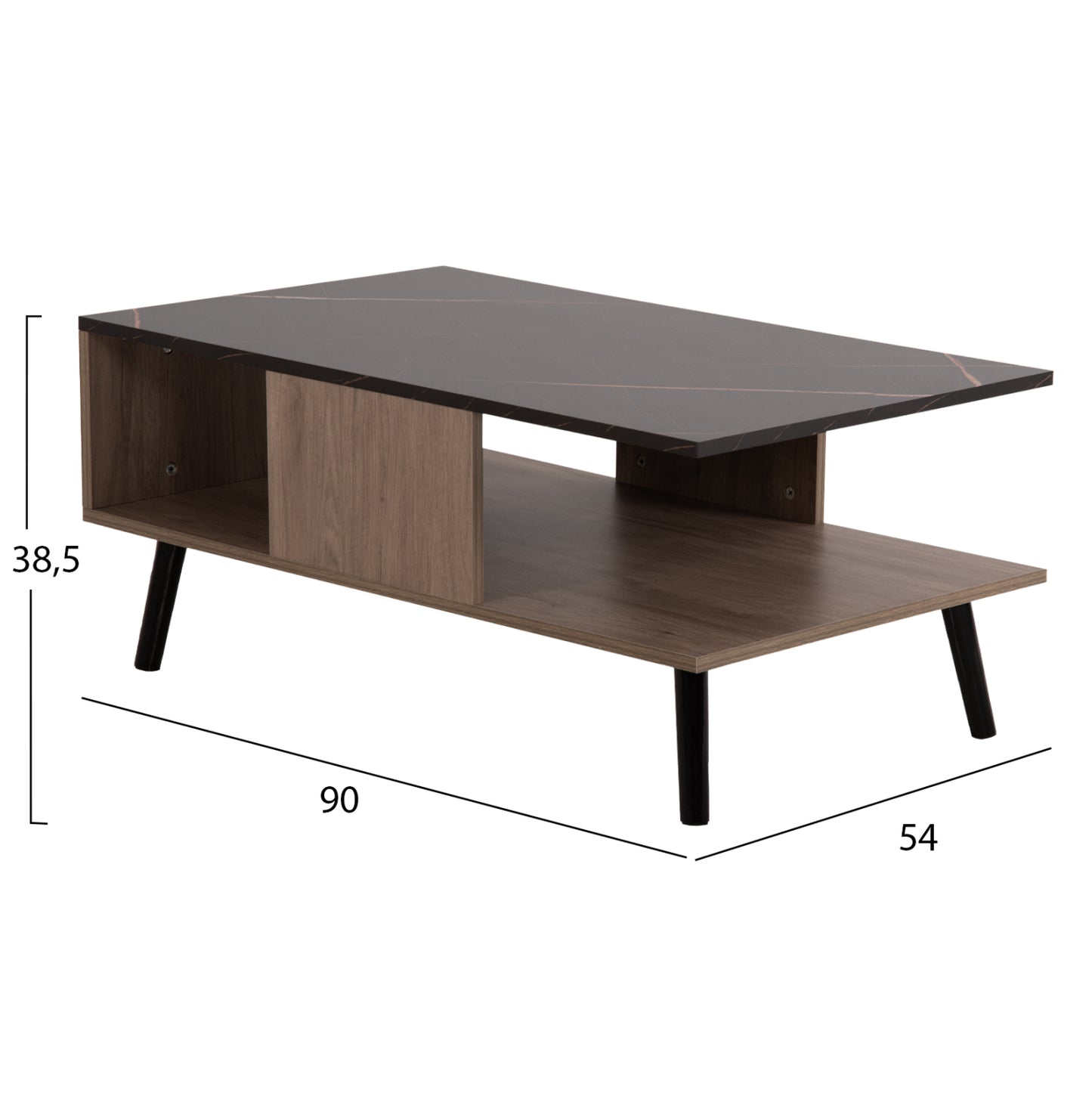 COFFEE TABLE WITH SHELF GUNNEZ HM9036.21 WALNUT & BLACK MARBLE LOOK 90x54x38.5H cm.