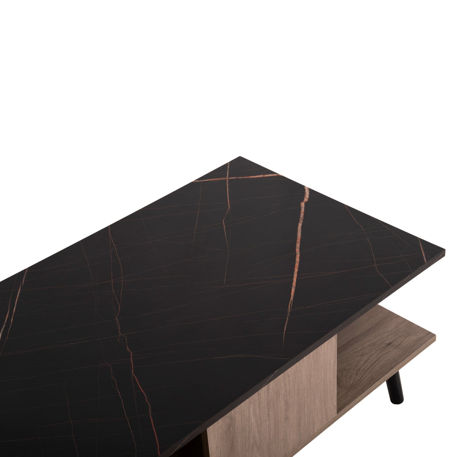 COFFEE TABLE WITH SHELF GUNNEZ HM9036.21 WALNUT & BLACK MARBLE LOOK 90x54x38.5H cm.