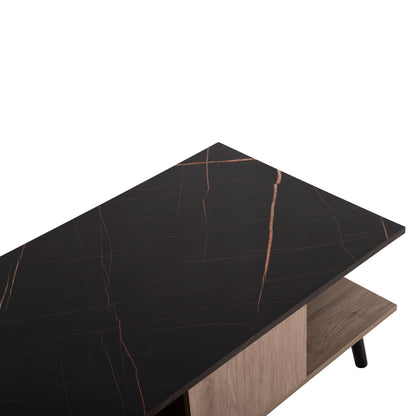 COFFEE TABLE WITH SHELF GUNNEZ HM9036.21 WALNUT & BLACK MARBLE LOOK 90x54x38.5H cm.