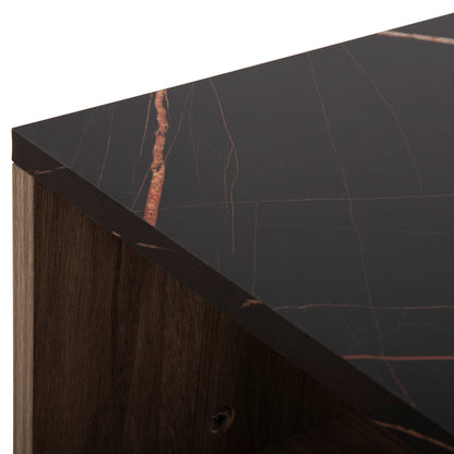 COFFEE TABLE WITH SHELF GUNNEZ HM9036.21 WALNUT & BLACK MARBLE LOOK 90x54x38.5H cm.