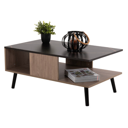 COFFEE TABLE WITH SHELF GUNNEZ HM9036.21 WALNUT & BLACK MARBLE LOOK 90x54x38.5H cm.