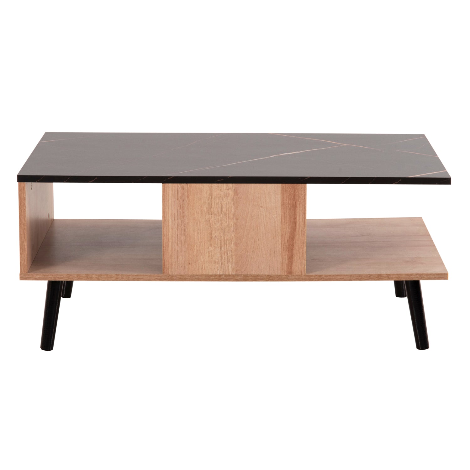 COFFEE TABLE WITH SHELF GUNNEZ HM9036.22 OAK-BLACK MARBLE LOOK 90x54x38,5H cm.