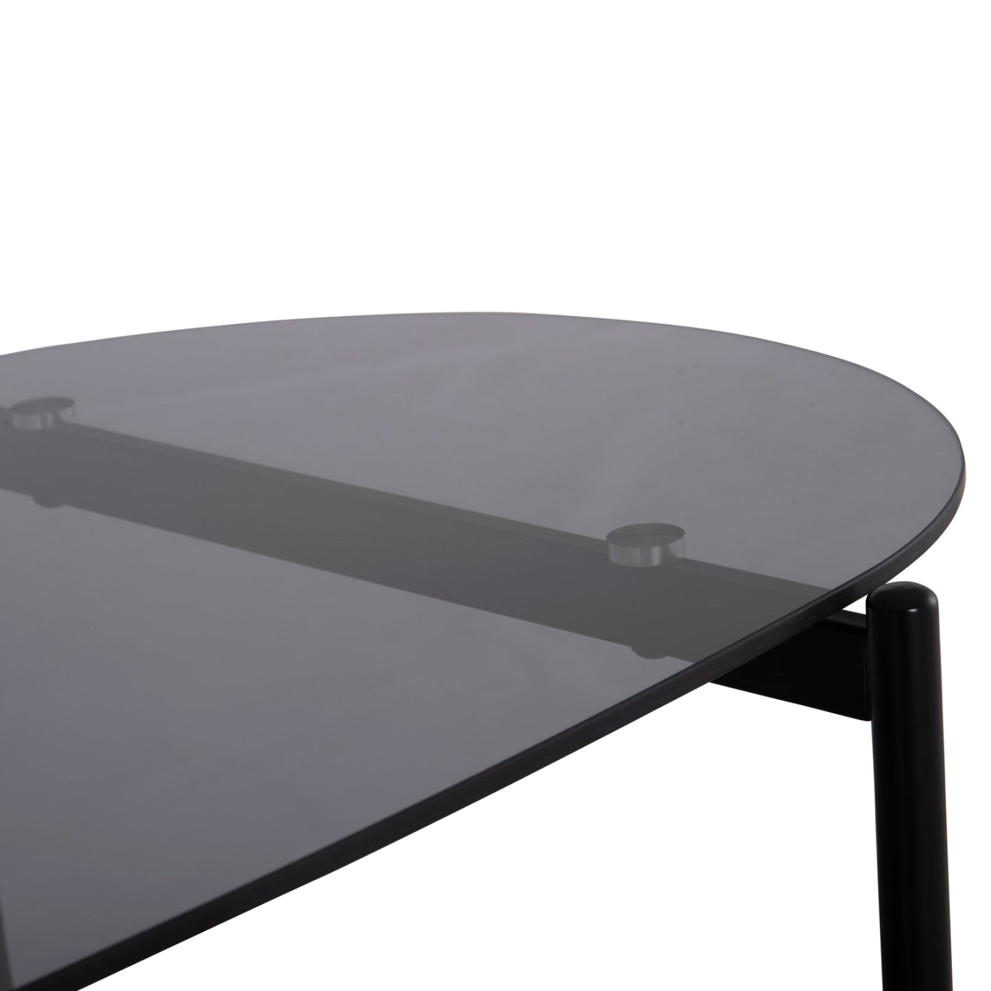 COFFEE TABLE OVAL KITTY HM18040 SEMI-BLACK GLASS TOP-GREY MARBLE MELAMINE 110x50x43Hcm.