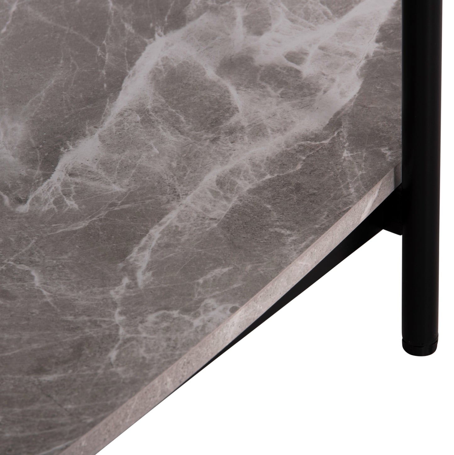 COFFEE TABLE OVAL KITTY HM18040 SEMI-BLACK GLASS TOP-GREY MARBLE MELAMINE 110x50x43Hcm.