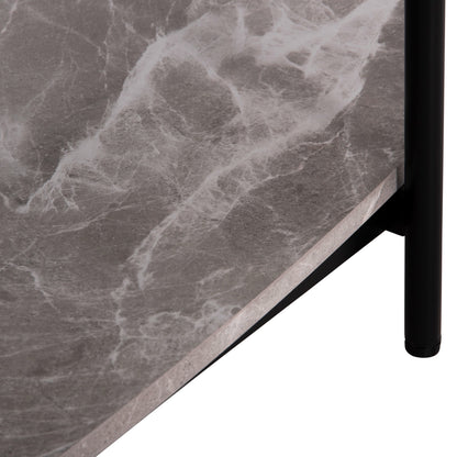 COFFEE TABLE OVAL KITTY HM18040 SEMI-BLACK GLASS TOP-GREY MARBLE MELAMINE 110x50x43Hcm.