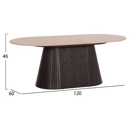 COFFEE TABLE OVAL CATER HM18321 CERAMIC TOP WITH TRAVERTINE STONE LOOK--MDF BASE 120x60x46H