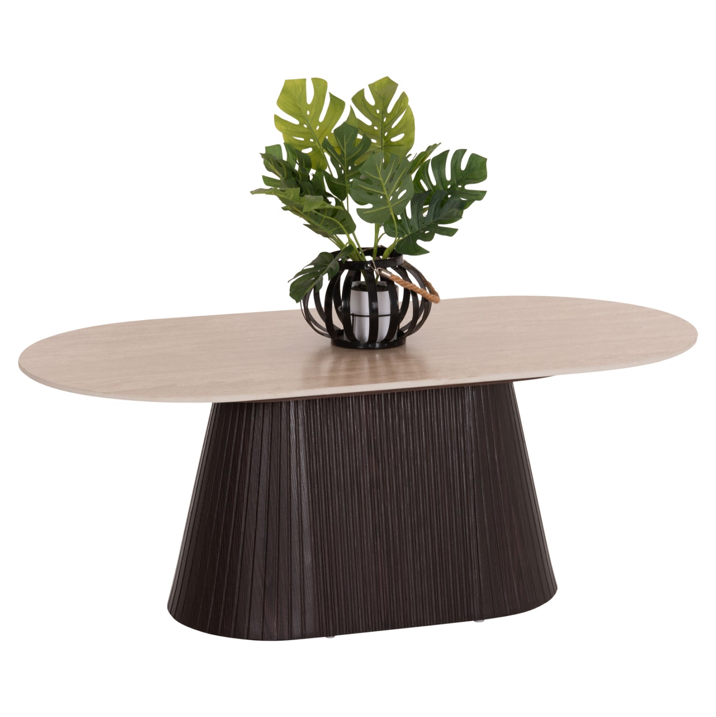 COFFEE TABLE OVAL CATER HM18321 CERAMIC TOP WITH TRAVERTINE STONE LOOK--MDF BASE 120x60x46H
