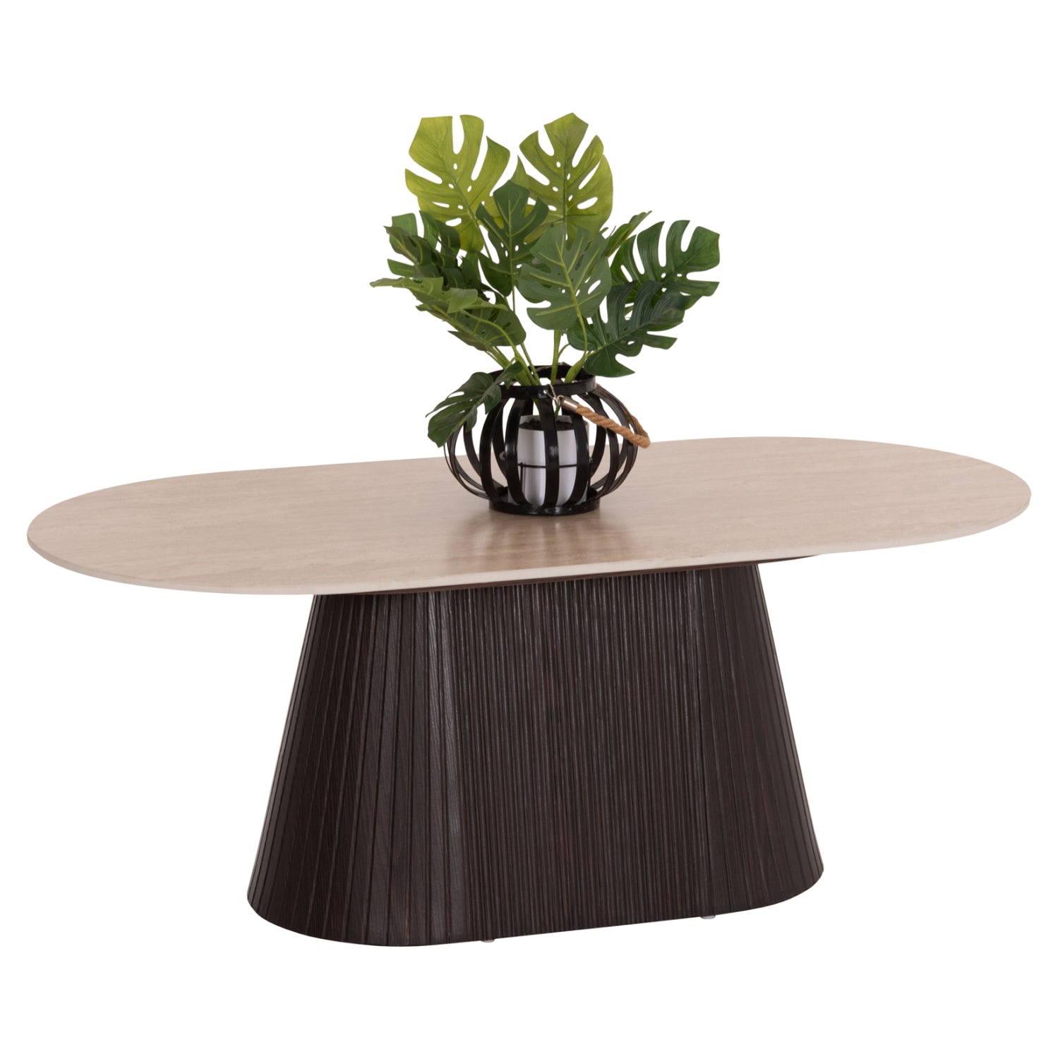 COFFEE TABLE OVAL CATER HM18321 CERAMIC TOP WITH TRAVERTINE STONE LOOK--MDF BASE 120x60x46H