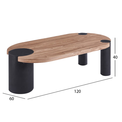 COFFEE TABLE OVAL OVALON HM18433.05 MDF TOP IN WALNUT--MDF LEGS IN BLACK 120x60x40Hcm.