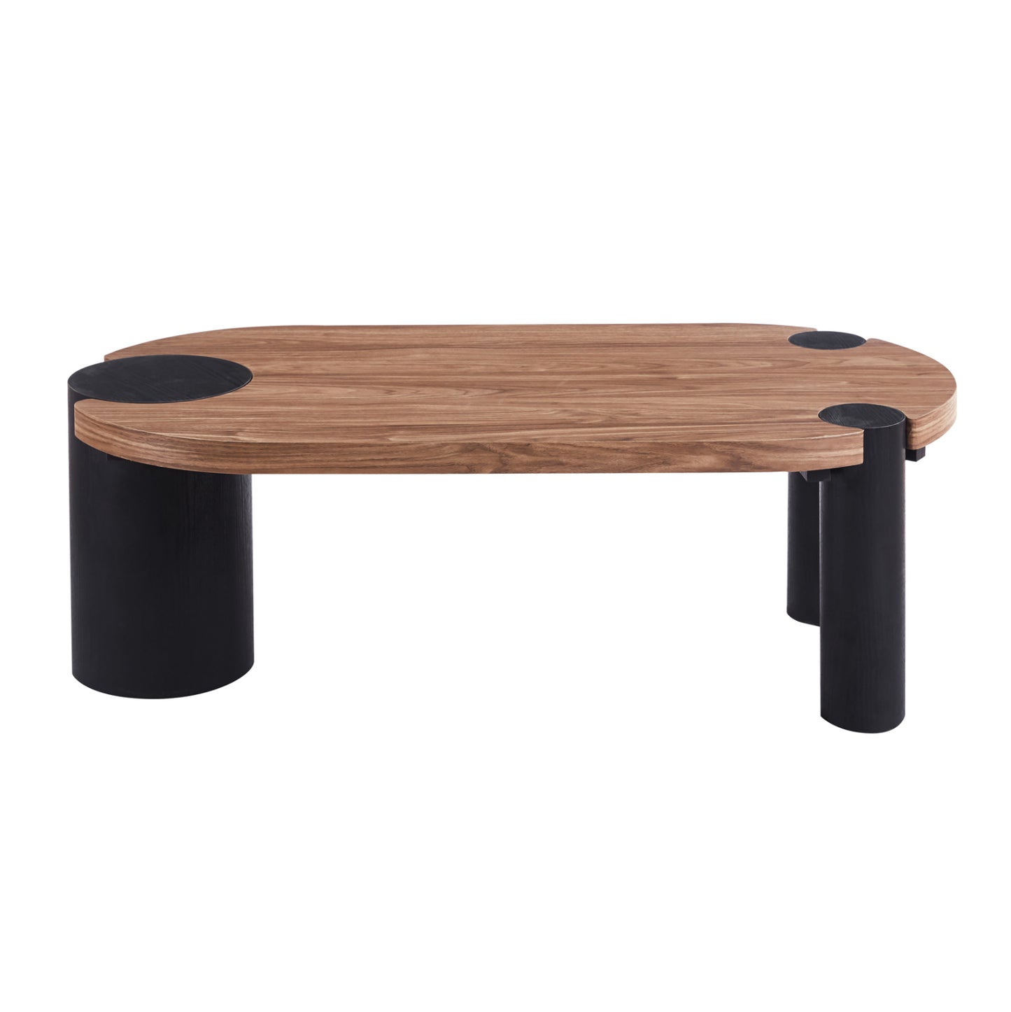 COFFEE TABLE OVAL OVALON HM18433.05 MDF TOP IN WALNUT--MDF LEGS IN BLACK 120x60x40Hcm.