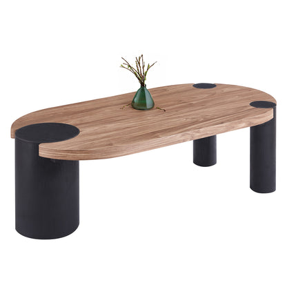 COFFEE TABLE OVAL OVALON HM18433.05 MDF TOP IN WALNUT--MDF LEGS IN BLACK 120x60x40Hcm.