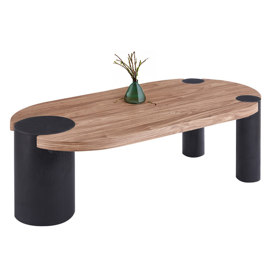 COFFEE TABLE OVAL OVALON HM18433.05 MDF TOP IN WALNUT--MDF LEGS IN BLACK 120x60x40Hcm.